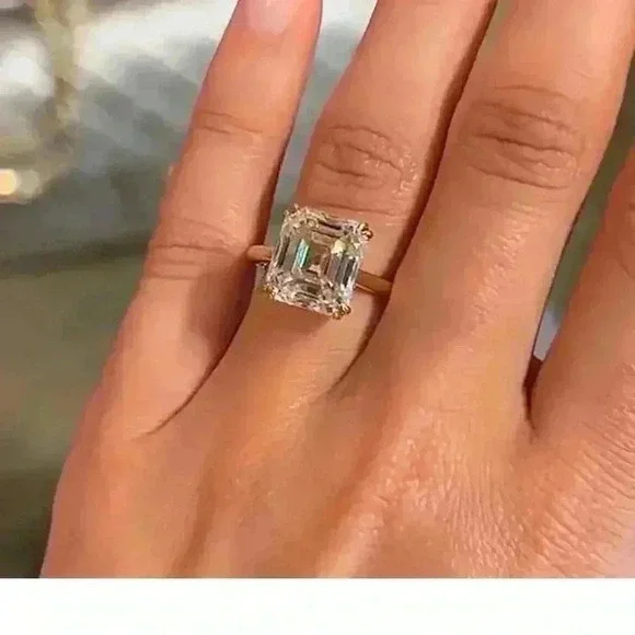 NWT Emerald Cut Simulated Engagement Ring 5.5CT Yellow plating over Silver sz 6 - Picture 9 of 10